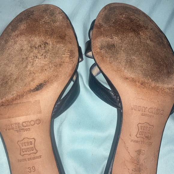 Jimmy Choo Black Leather Heeled Sandal Slides - Picture 4 of 6